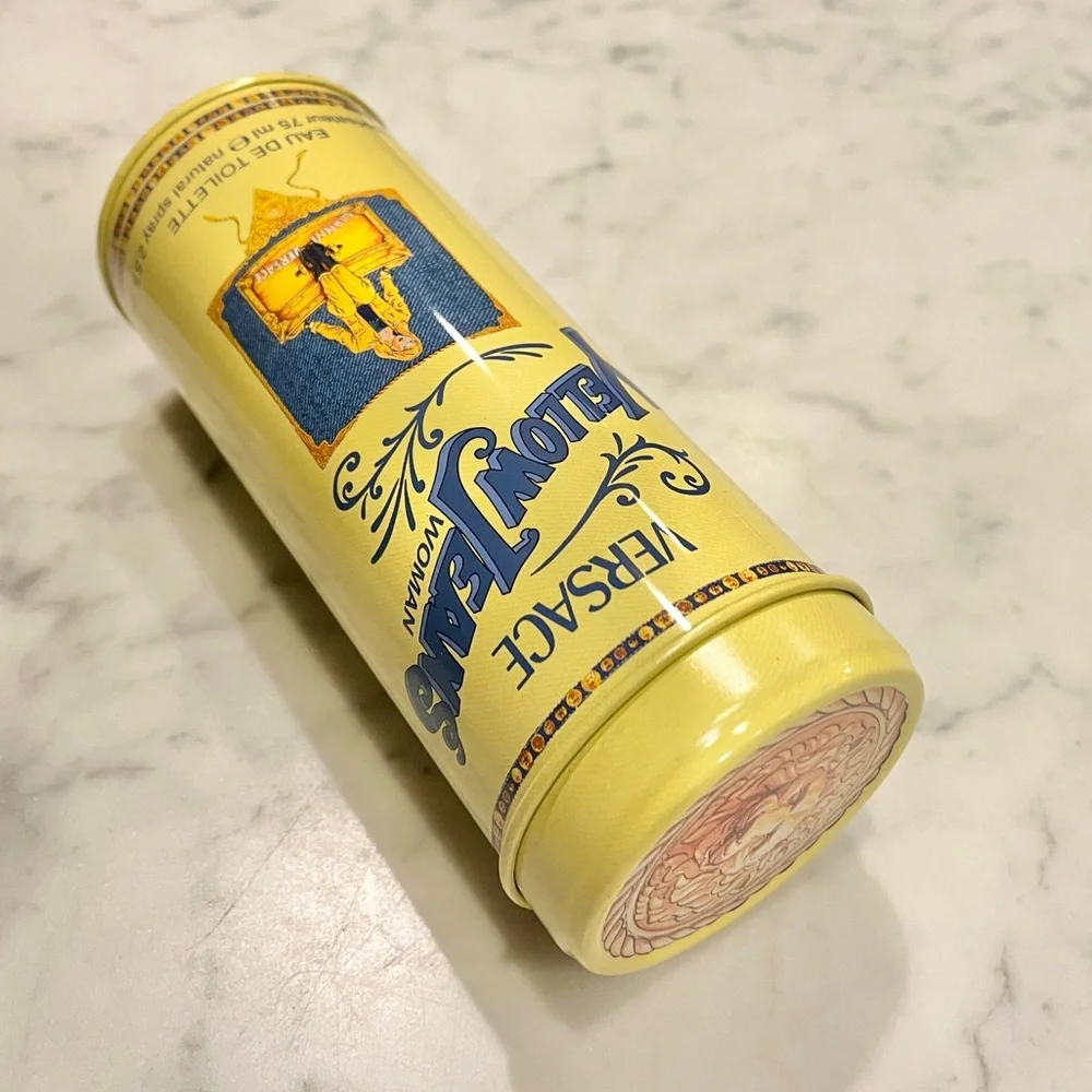 Vintage 90’s Gianni Versace Yellow Jeans Large Storage Tin - Tin Only - Picture 2 of 7